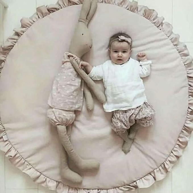 ABREEZE Baby Cotton Play Mat Soft Crawling Mat Pink Detachable Washable Game Blanket Floor Playmats Kids Infant Child Activity Round Rug Home Room Decor