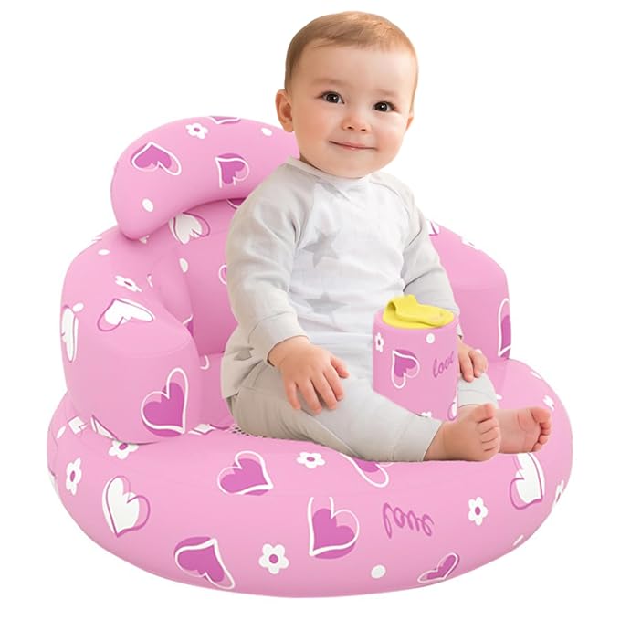 Baby Seat Inflatable Baby Chair Cute Inflatable Baby Seat Stable Blow Up Baby Chair with Built in Pump Baby Seat for Babies 3-36 Months, Floor Seater Gifts., pink