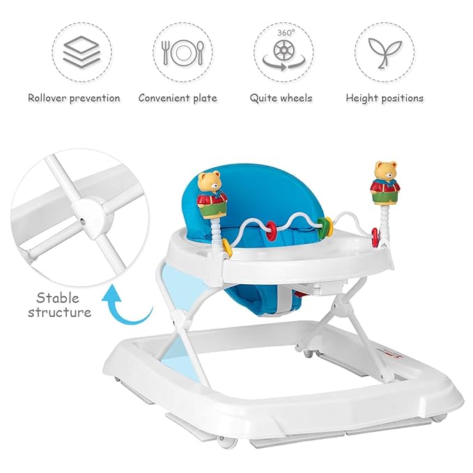 Baby Walker, Smart Steps Baby Activity Walker with Walking Toys & 3-Levels Adjustable Height, Comfy High Back Seated Baby Walker with Wheels for Boys & Girls (Blue)