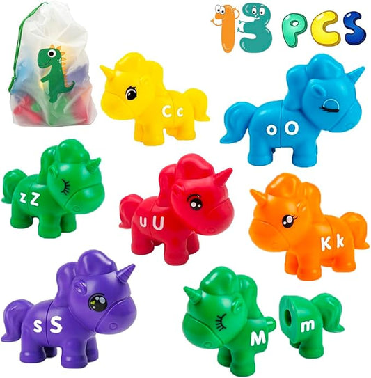 Alphabet Learning Toys, Unicorn Color Matching Letter Game for Toddlers,Montessori Fine Motor Skills Preschool Learning Toys for 2 3 4 Years Old (13Pcs Unicorn)