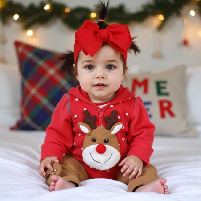 Baby Girl Bows Newborn Headband 0-6 Months Infant Big Bows for Birthday/Baby Shower/Photography/Baby Gifts (Red & Red lip)