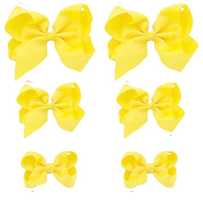 Yellow Bows for Girls,6PCS Hand-made Grosgrain Ribbon Hair Bows Alligator Clips Hair Accessories for Little Teen Toddler Girls Kids (Yellow)