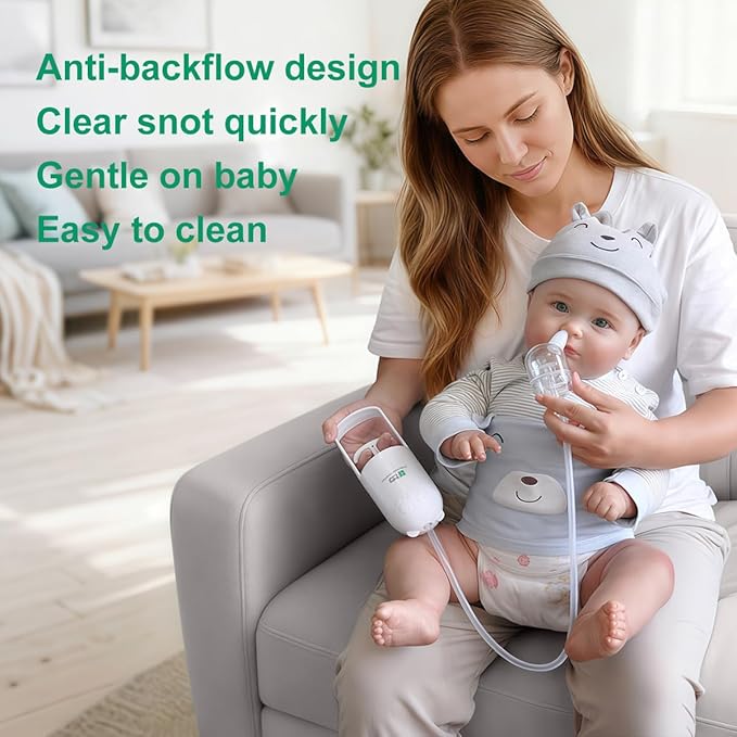 Nasal Aspirator for Baby,Manual Anti-Reflux Nose Cleaner for Newborns Soft Silicone Tips Baby Nose Sucker with Storage Box & Booger Clip