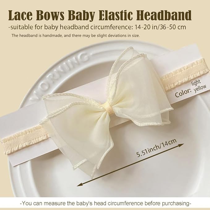 Cute Lace Bow Baby Girls Headbands White Knot Headband Soft Chiffon Hair Band for Newborn Infant Toddler Kids Hair Accessories (Beige A)