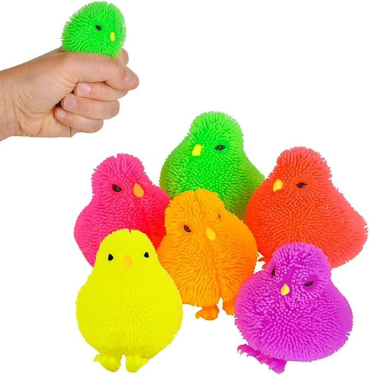 The Dreidel Company Chicken Puffer Rubber Duck Toy Duckies for Kids, Stress Reliever Toy for Kids, Bath Ducky, Birthdays, Baby Showers, Easter Day Activity, 3.25" inches (6-Pack)