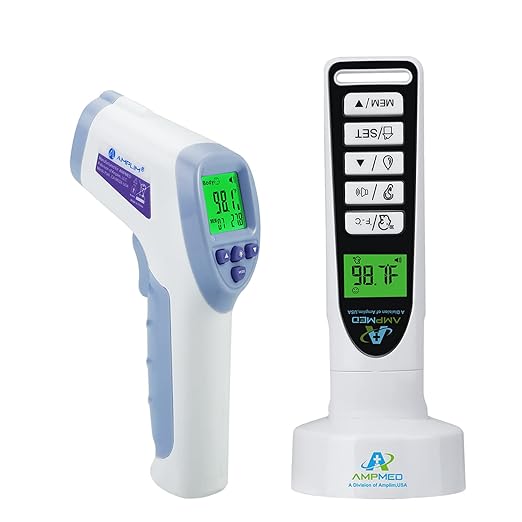 Amplim Medical Grade Digital Infrared Forehead & Ear Thermometer Bundle Pack for Adults, Kids, and Baby
