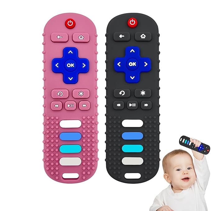 YAPROMO Babay Teething Toys,Reomte Teether Toys, Silicone Chew Toy for Babies 18+ Months, Remote Control Shape Teething Toys, Early Educational Toy BPA Free & Refrigerator Safe