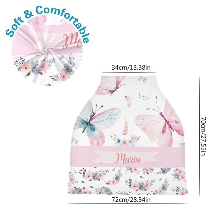 Personalized Baby Car Seat Cover for Girls, Custom Nursing Covers for Breastfeeding with Name, Infant Stroller Cover, Baby Carseat Canopy for Newborn, Multiuse Car Seat Canopies, Floral Butterfly