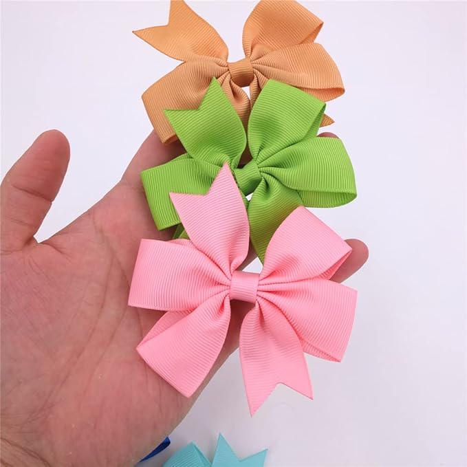 24 Colors Boutique Hair Bow Clips for Little Girls Grosgrain Ribbon Bow Alligator Hair Clip Toddler Baby Girl Kids Teens Hair Accessories (24 pcs/3.5 Inch Pinwheel)