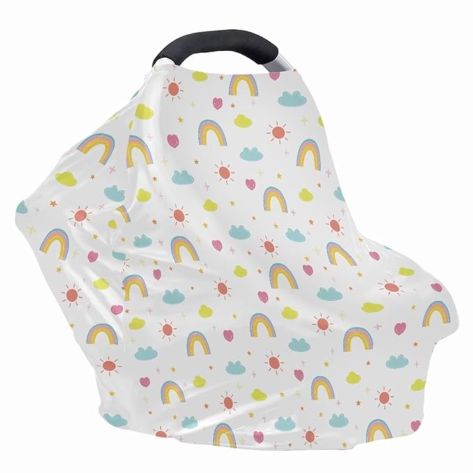 Biyejit Rainbow Print Baby Stuff Car Seat Covers Baby Multi-Use Car Seat Canopy Carrier Cover, Breathable Breastfeeding Cover Boys & Girls
