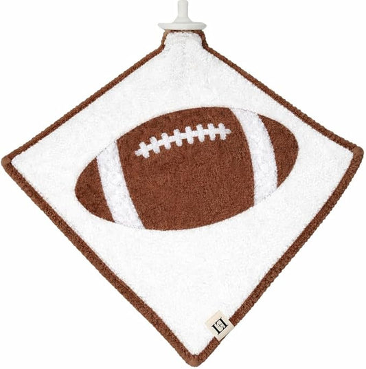L+L USA Football Baby Lovey Pacifier/Teether Holder 10"x10" - DreamSoft Plush Fluffy Cuddly Soothie Reversible Mini Comfort Blanket - Cute Newborn Gift Essential Babies Boys Girls (Brown/White)