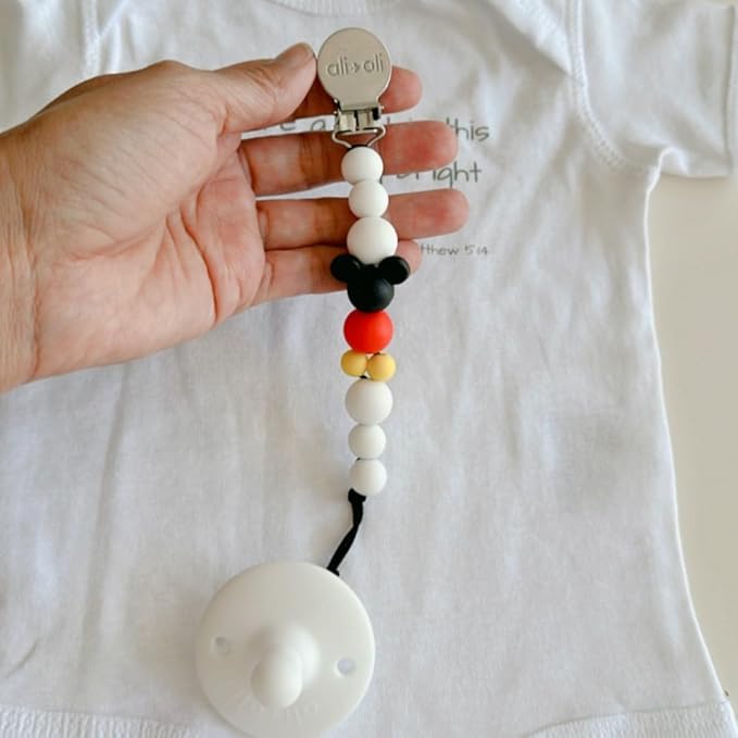 Ali+Oli Silicone Pacifier Clip for Baby (Mouse) 100% Food-Grade BPA Free Newborn Pacifier Holder Infant Binky Clip for Baby Boy or Girl