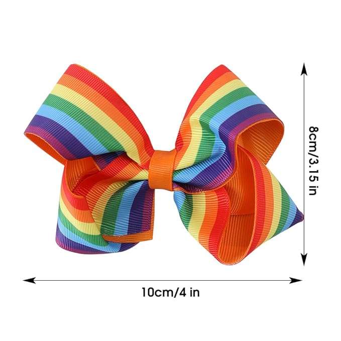 JIAHANG Baby Girls Grosgrain Ribbon 4 Inch Hair Bow Headband and Alligator Clips Set, Rainbow Color Hair Bow Accessories for Children Toddler School Girls 4Pcs Gift Set(Rainbow1)