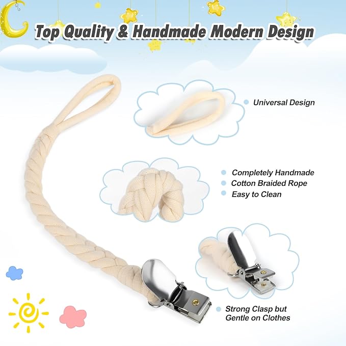 POKIPAW Pacifier Clip for Boys and Girls, 6 Pack Baby Pacifier Holder Leash 100% Handmade Braided Fits All Pacifiers & Teething Toys Modern Unisex Baby Gift