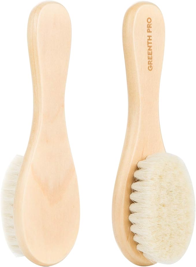 GREENTH PRO Baby Hair Bush and Comb Set -Nature Lotus Wood with Soft Goat Bristle and Pear Wood Comb for Newborns & Toddlers, Ideal for Cradle Cap