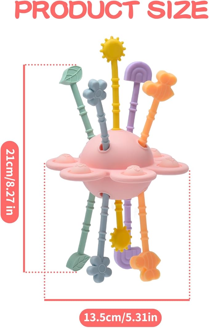 Food Grade Silicone Pull String Baby Toy, Montessori Pull String Sensory Toy for 18 Months Babies Teething Toys (Pink)