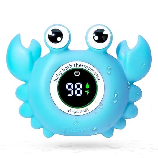 Baby Bath Thermometer Crab Toy - Digital Floating Water Thermometer with LED Display & Color Alerts for Infants, Cute Bath Tub Sensor & Safe Bath Time Essential Toy