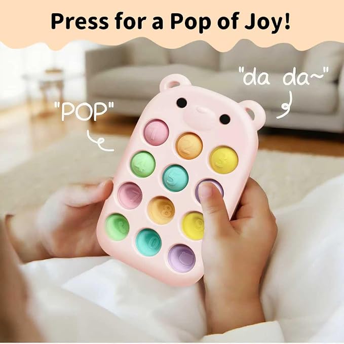 baby phone teething toys, food grade silicone teether toy for baby 3-18 months, chew toys with number pop bubbles, Fidget Toy for Kids, Pop It Game, BPA-Free, Ideal Gift for Baby Girls and Boys