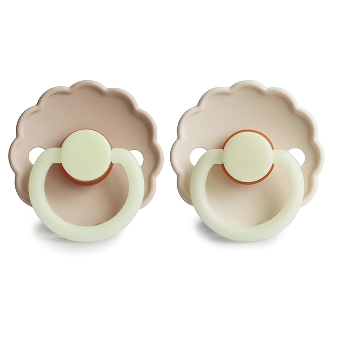 FRIGG Daisy Night Natural Rubber Baby Pacifier | Made in Denmark | BPA-Free (Croissant/Cream, 6-18 Months) 2-Pack