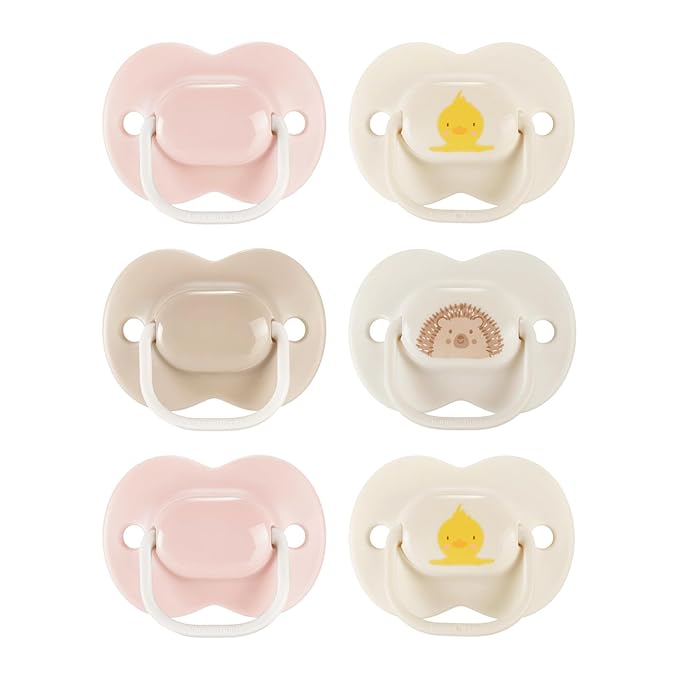 Tommee Tippee Ultimate Fit Newborn Pacifiers, 0-6 Months, Extra Air Holes, Symmetrical Nipple and Shield, 100% BPA Free Silicone, Dishwasher & Sterilizer Safe, Pink and Beige, Pack of 6
