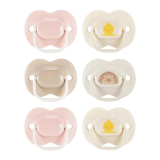 Tommee Tippee Ultimate Fit Newborn Pacifiers, 0-6 Months, Extra Air Holes, Symmetrical Nipple and Shield, 100% BPA Free Silicone, Dishwasher & Sterilizer Safe, Pink and Beige, Pack of 6