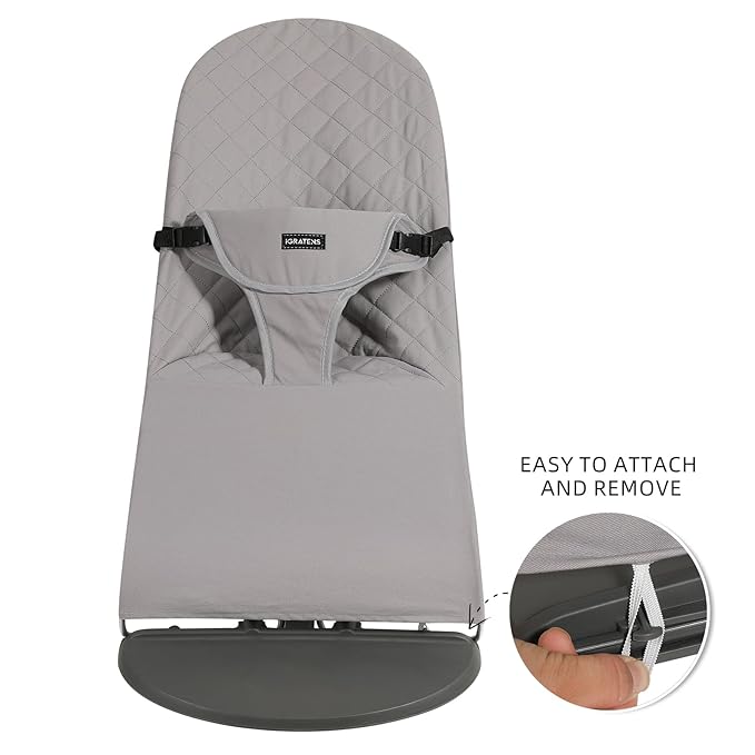 iGRATENS Fabric Seat for Bouncer - Cover for Baby Bjorn Bouncer Balance Soft & Bliss, 100% Cotton, Skin -Friendly, Machine Washable, Light Grey
