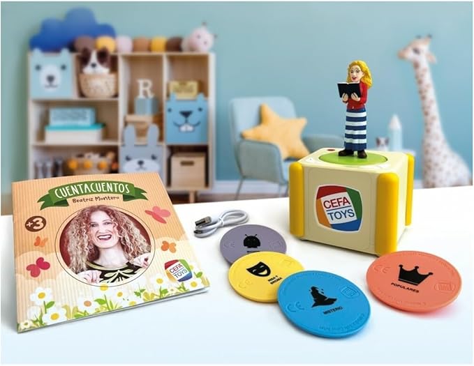Cefa Toys - Storytelling Narrated by Beatriz Montero, Audio Box with Rechargeable Battery, Contains 50 Audiostories, Includes Illustrated Book of 25 Pages and Figure, for Children from 3 Years Old