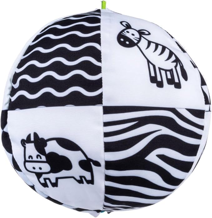 Balibazoo Double-Sided Soft Activity Ball for Babies 0-36M - High-Contrast Black & White + Colorful Numbers & ABC | Jingle Bell Sound | Educational Sensory Learning Toy | Grows with Baby | Infant Gift