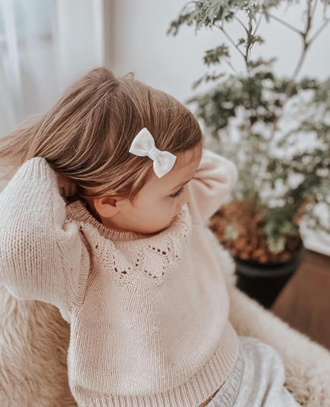 Baby Girls Hair Bow Clips, 20pcs Boutique Cotton Fully Lined Hair Pins, Non Slip Baby Barrettes Accessories for Infants Toddlers Fine Hair by Cherssy