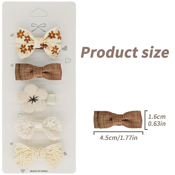 Neutral Baby Hair Clips Set – Floral, Lace & Crochet Toddler Hair Clips, Soft Fabric Wrapped Duckbill Clips (5-Pack Gentle Everyday Style)