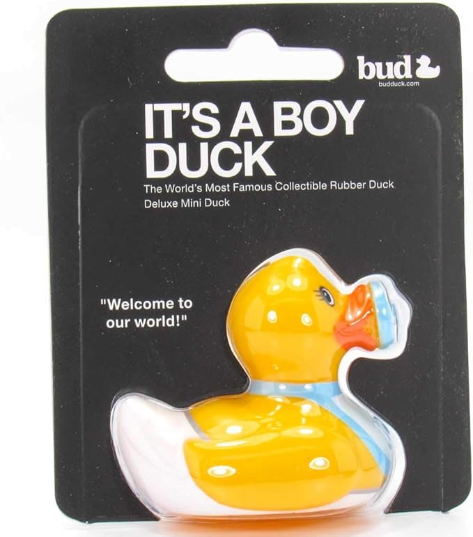 It's A Boy (Mini) Rubber Duck Bath Toy by Bud Duck | Elegant Packaging | Collectable | Welcome to Our World!