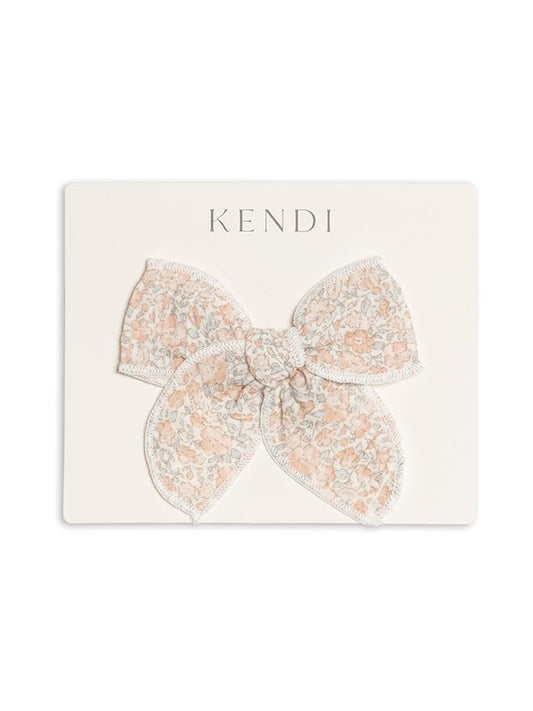 Colored Organics Baby Organic Cotton Dainty Bow Headband - Infant Girls - Belmont Floral/Shell + Powder Muslin