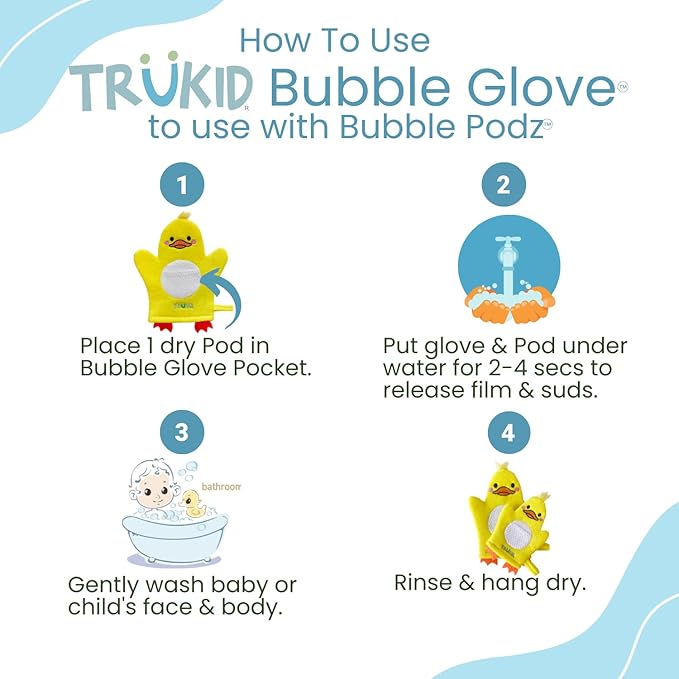 TruKid Vanilla Bubble Podz & BubbleGlove Set – Includes Bubble Bath Pods and 2 Wash Gloves for Parent and Child