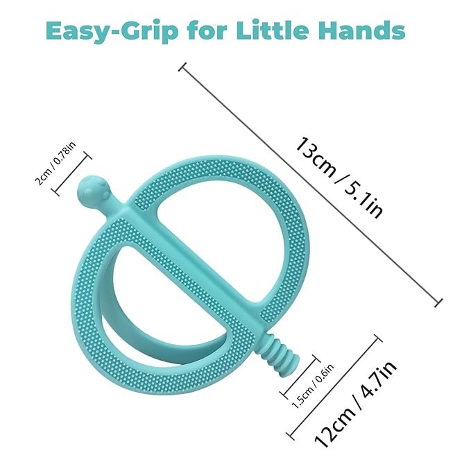 SOLIFEGOBLE 2-Pack Silicone Baby Teething Rings - Easy-Grip Chew Toys with Textured Surfaces, BPA-Free Teethers for Infants 3-12 Months (Light Green+Light Pink)