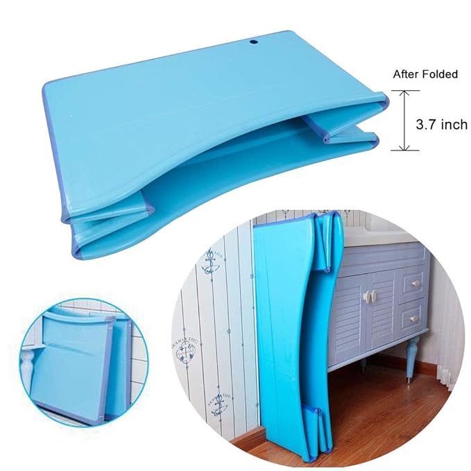 W WEYLAN TEC Large Foldable Bath Tub Bathtub for Toddler Children Twins Petite Adult Blue