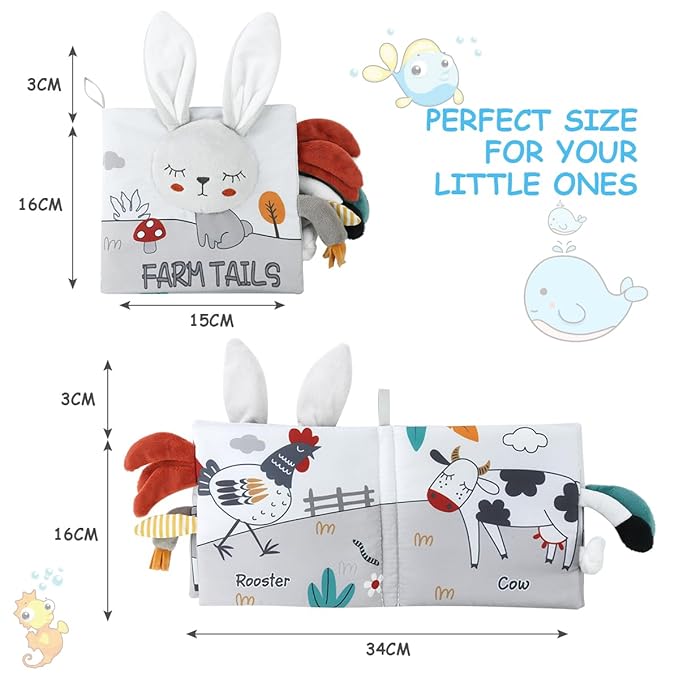 Vicloon Cloth Books, 3D Touch and Feel High Contrast Cloth Book, Baby Books Toys for Baby 0-12 Months, Soft Sensory Crinkle Books for Infants Toddler, Newborns Shower (Rabbit)