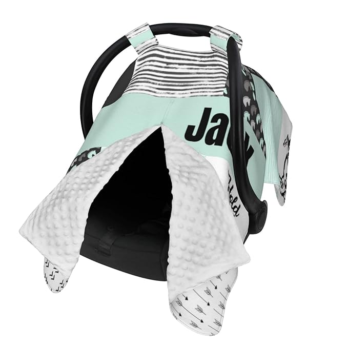 Personalized Running Horse Baby Car Seat Canopy for Babies with Name, Custom Baby Car Seat Covers for Boys and Girls, Opening Minky Nursing Breastfeeding Cover Infant Carseat Canopies for Newborn