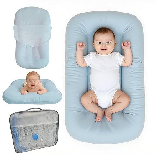 Baby Lounger for Infants Babies 0-24 Months, Bionic Organic Lounger, Soft Cotton Breathable Infant Floor Seats & Loungers for Newborn Baby Shower Gifts (Blue)
