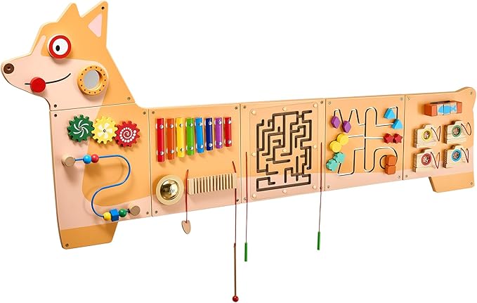 VEVOR Dog Activity Busy Board Panel, 12 Wall Activities Board, Montessori Sensory Wall Panel for Kids 3-12 Years, Sensory Wall Activity Panel, Ideal for Toddler Playroom Nursery Classroom