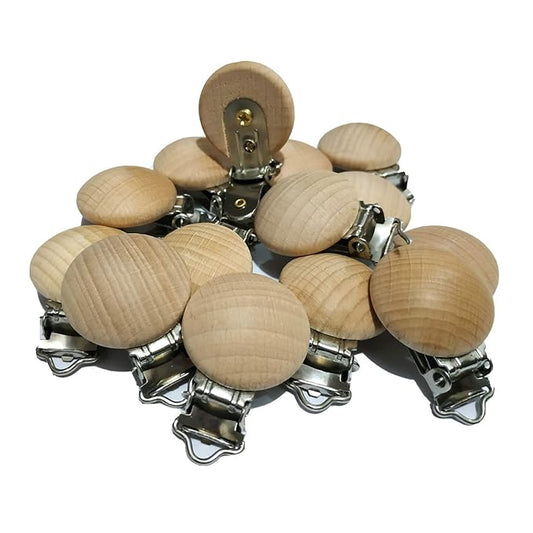 20pcs/lot Metal Wooden Pacifier Clips Solid Color Round Cute Soother Clasps Suspender Holders Clip DIY Wood Pacifier Chain Accessories (3cm 20pcs)