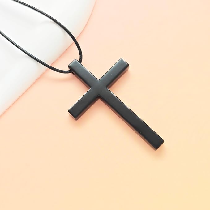 Cross for Car Mirror Hanging, Rearview Mirror Hanging Accessories, Cross for Car Ornament, Rearview Charms for Women Men(Black)