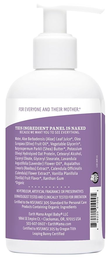 Earth Mama Calming Lavender Baby Lotion for Dry Skin, Calendula Cream for Newborn Skin Care, Children's Moisturizer with Aloe Juice, Rooibos, & Shea Butter, Lavender Lotion, 8 Fl Oz
