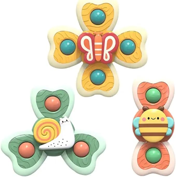 Yummy Baby 3PCS Suction Cup Spinner Toys for Girls and Boys Ages 18 Month+, Perfect for Birthday Gifts, Sensory Bath Toys for Toddlers (3 Pack) (Set 5)