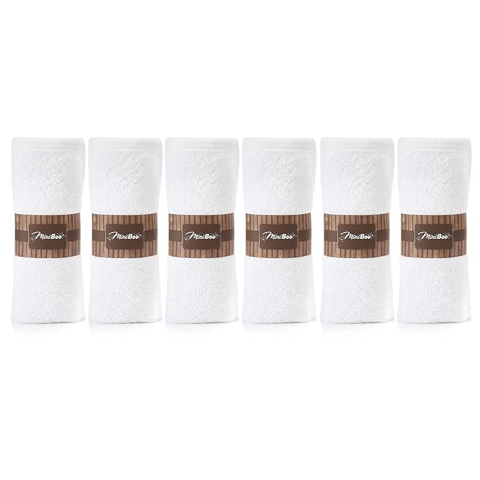 MINIBOO Premium Baby Washcloths for Sensitive Skin - Extra Soft and Absorbent Viscose from Bamboo Face Cloths and Newborn Bath Face Towel - Perfect as Baby Gifts - 6-Pack (White)