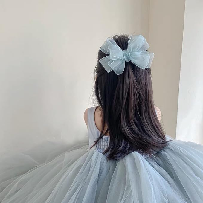 Hot&Sattion 4 Colors 5Inch Hair Bows Clips Large Big Chiffon Ribbon Hair Bows Alligator Clips Hair Accessories for Girls Toddler Kids Children Teens