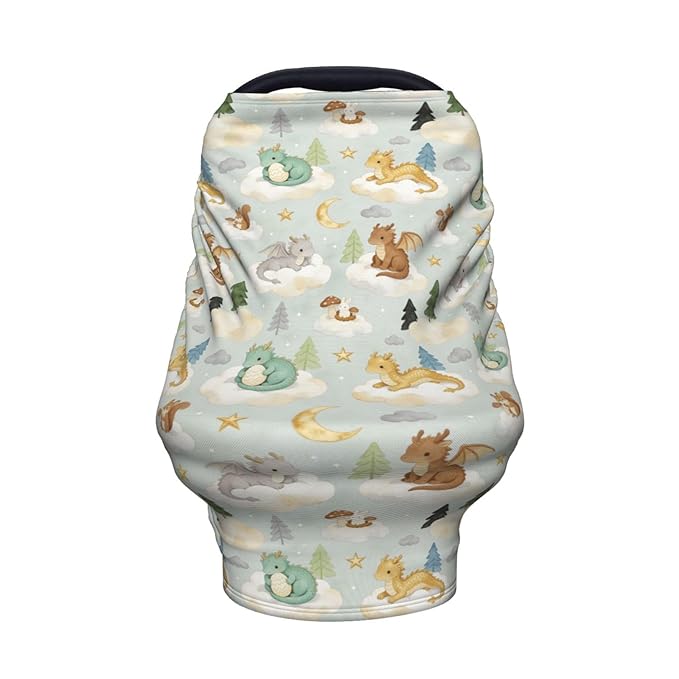 Dragon Print Baby Car Seat Covers,Dragon Theme Baby Stuff Multi-use Carseat Canopy for Boys and Girls Stretchy Infant Carseat Cover Shower Gifts