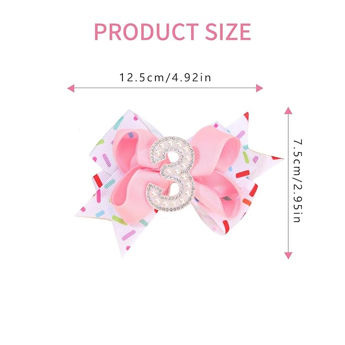 Birthday Pearl Hair Bow Clips for Baby Girls - 2Pcs Sweet Pink Hair Clips Number 3 Made of Many Small pearls for 3rd Birthday Bow Party Decorations for Girls Toddlers Hair Accessories