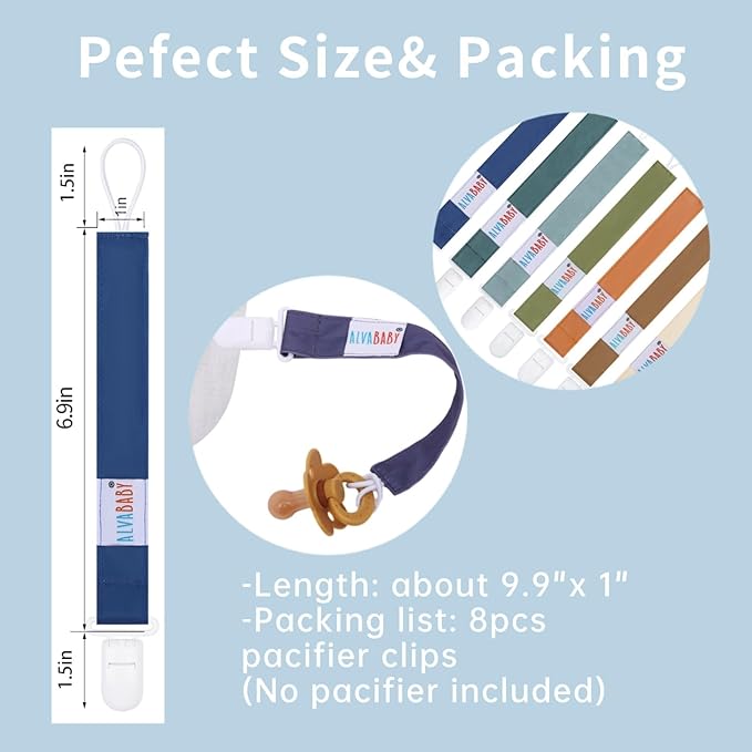 ALVABABY Baby Pacifier Clips Paci Universal Holder Leash Pacifier Clip Binky Holder for Teether Soothie 8 Pack 8DP11A