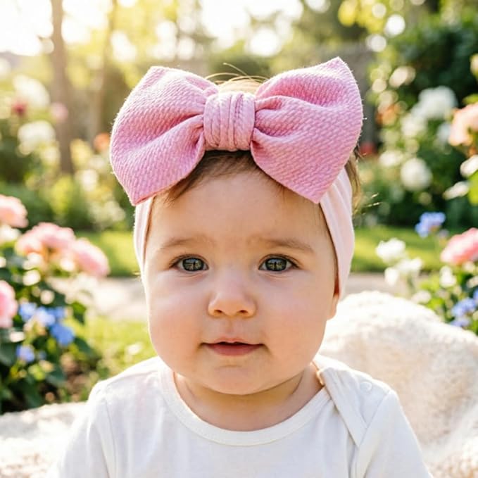 Easter Bunny Headband for Baby Girl, Turban Nylon Elastic Hair Band with Flower Bow, Newborn Infant Toddler Easter Hair Accessories (Y16, FZ)