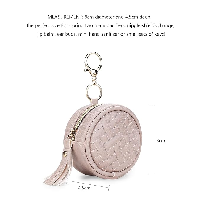 MOMIGO Pacifier Case Bag - Leather Pacifier Holder with Clip for Diaper Bag Stroller Purse Charm, Holds 2 Pacifiers Outdoor Travel (Weave Pink)
